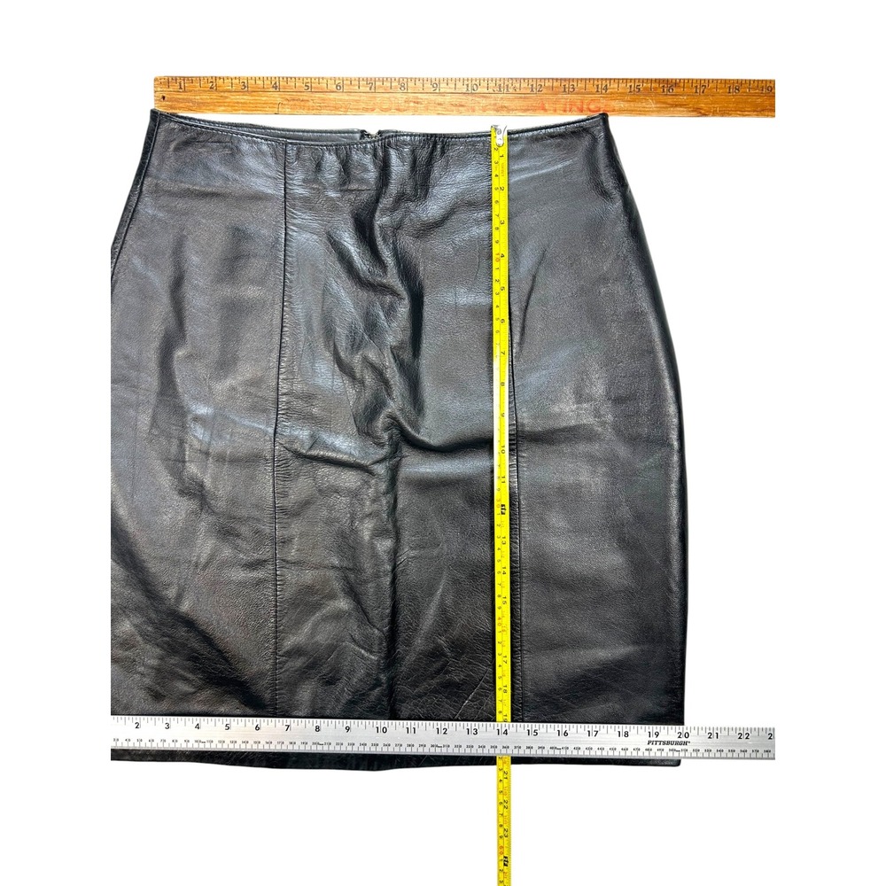J.F.S. Signature Leather Black Genuine Leather Pencil Skirt Size 10 Vintage - Picture 5 of 6